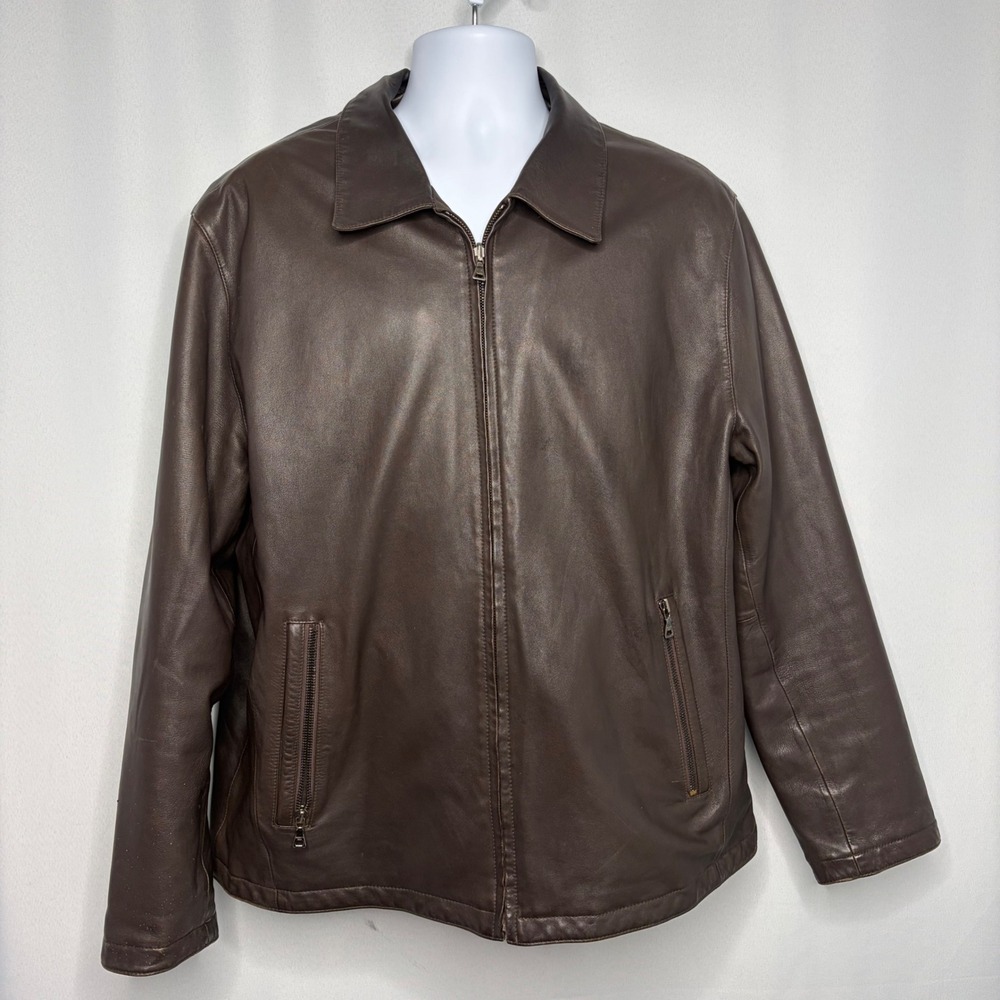 Kenneth Cole New York Mens Brown Smooth Lamb Leather Jacket XL Moto Classic